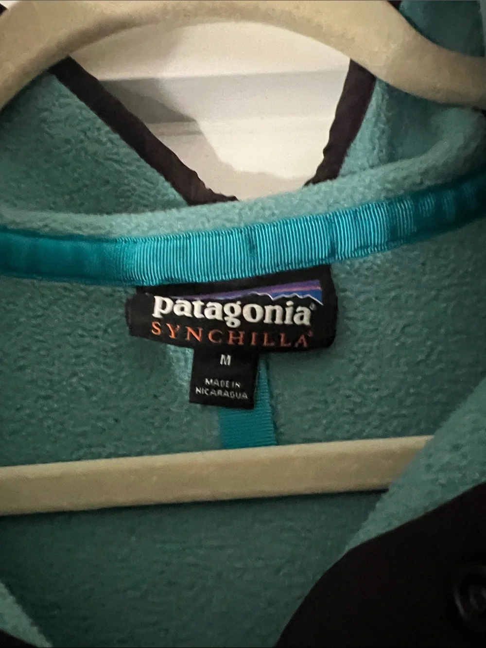 Patagonia Men’s Teal and Dark Green Fleece Snap Pullover